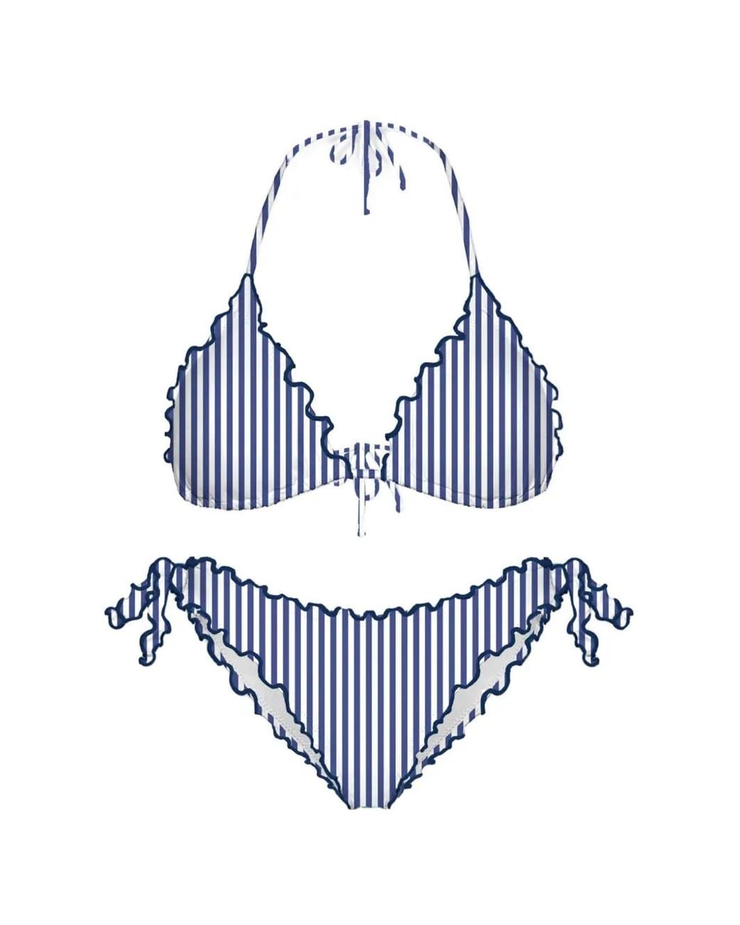 Mc2 Saint Barth Blue Striped Ruffled Bikini