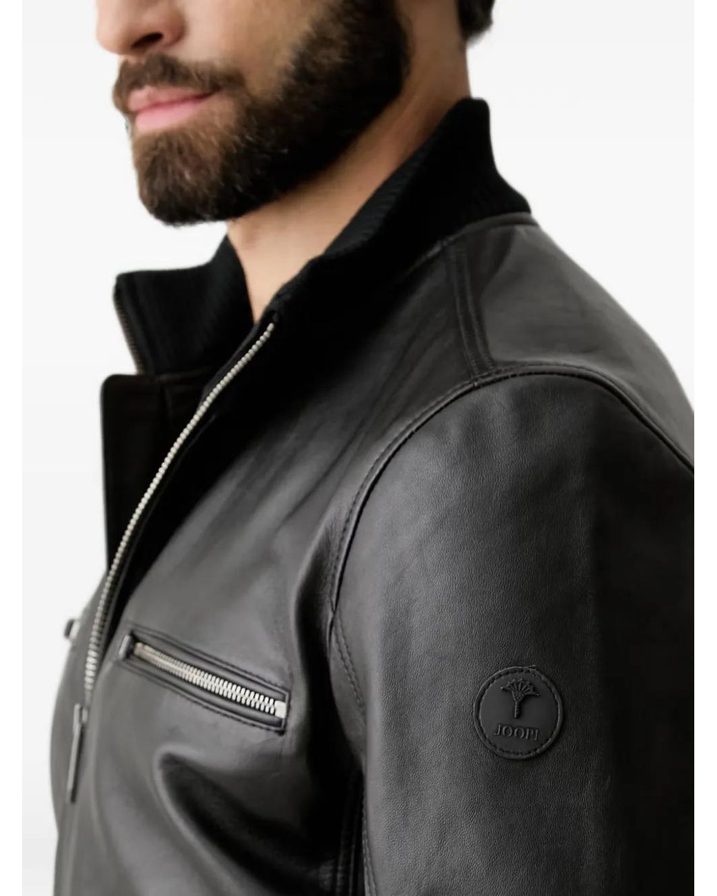 Joop! Black Calf Leather Panelled Jacket for men