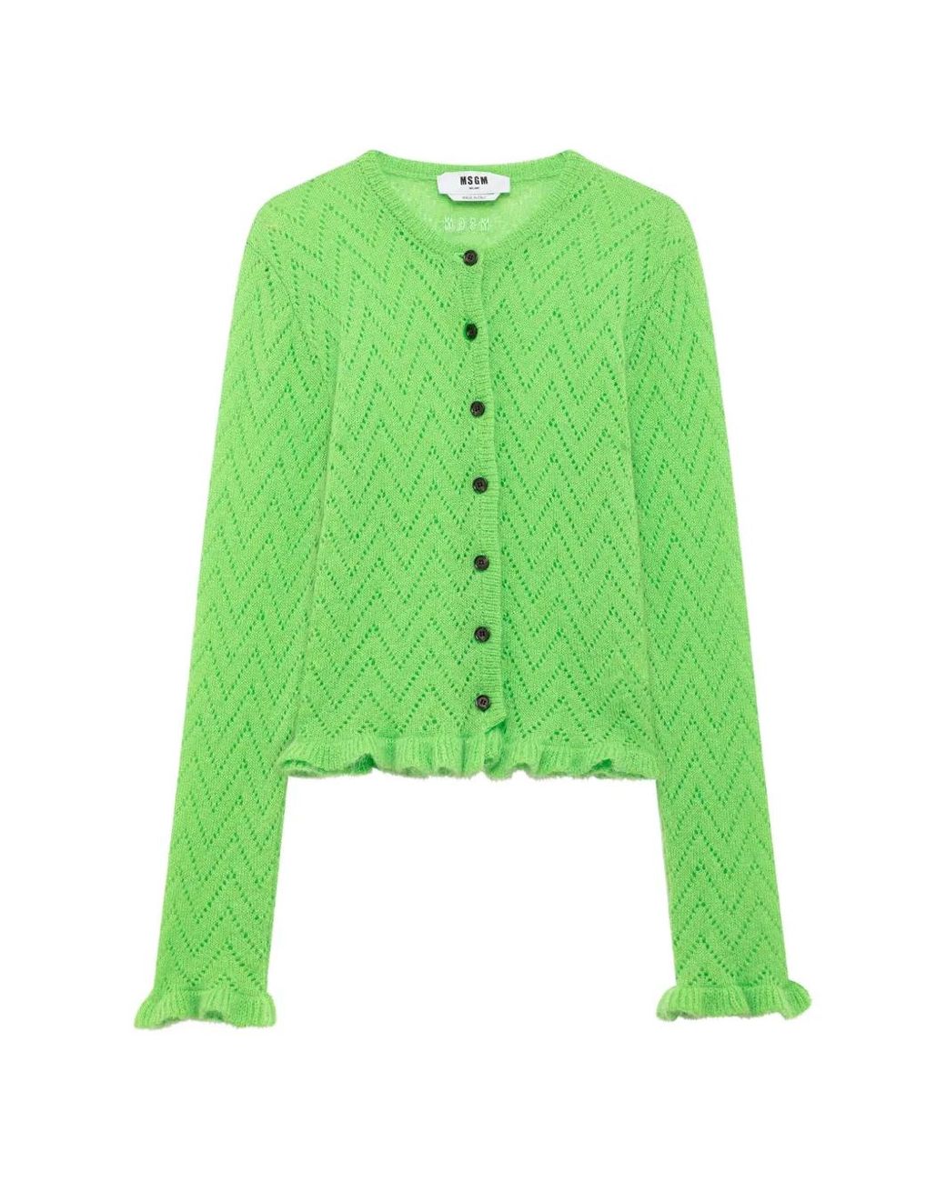 MSGM Green Ruffled-Trim Cardigan