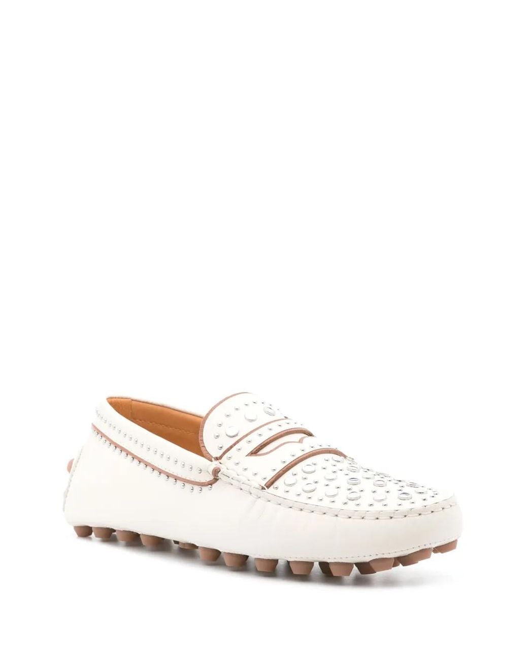 Tod's White Gommino Macro Studded Loafers