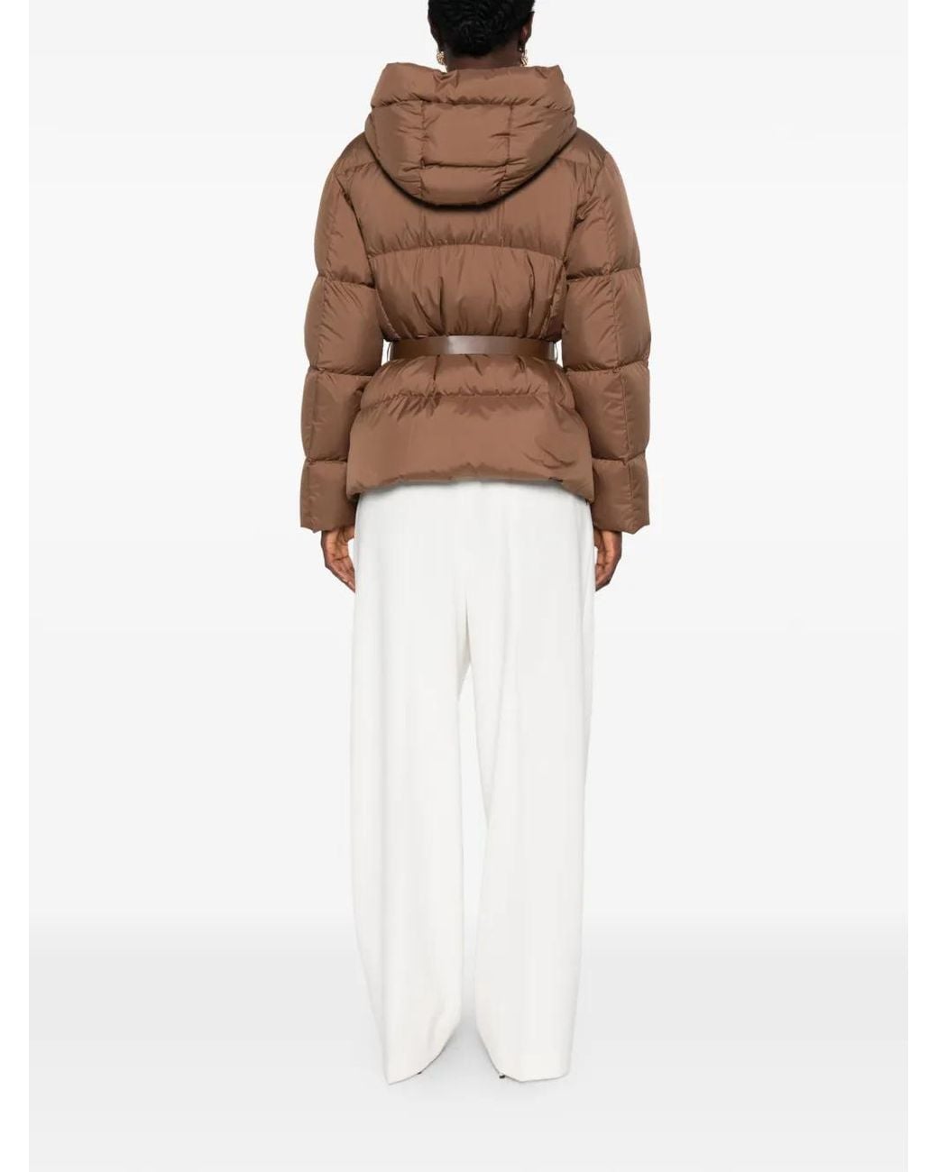 Max Mara Brown Belted Hooded Quilted Jacket