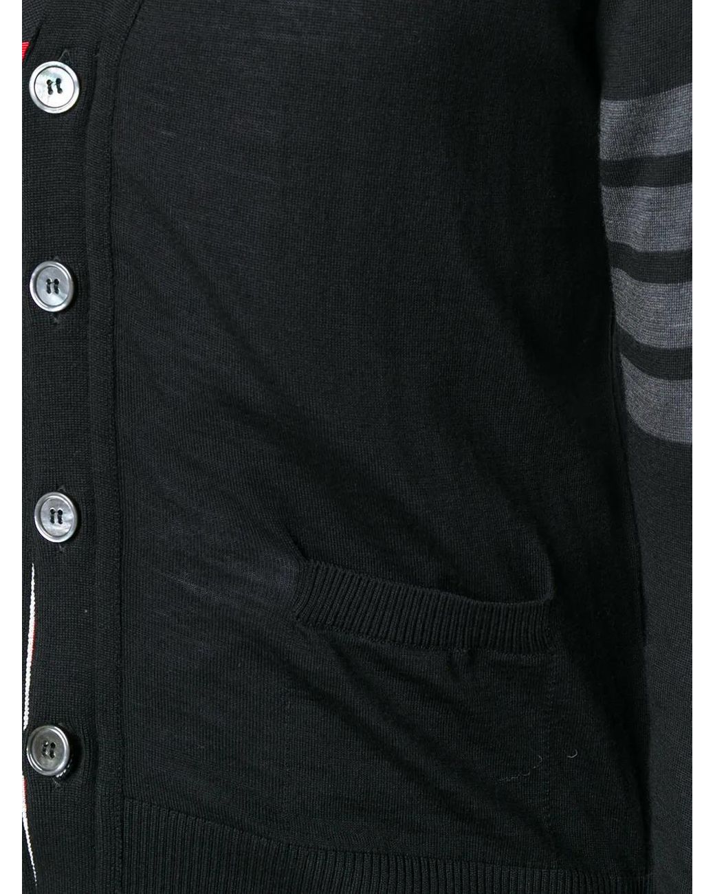 Thom Browne Black Merino Wool 4-Bar Classic V-Neck Cardigan for men