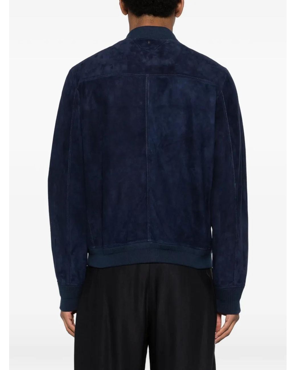 Salvatore Santoro Blue Suede Bomber Jacket for men