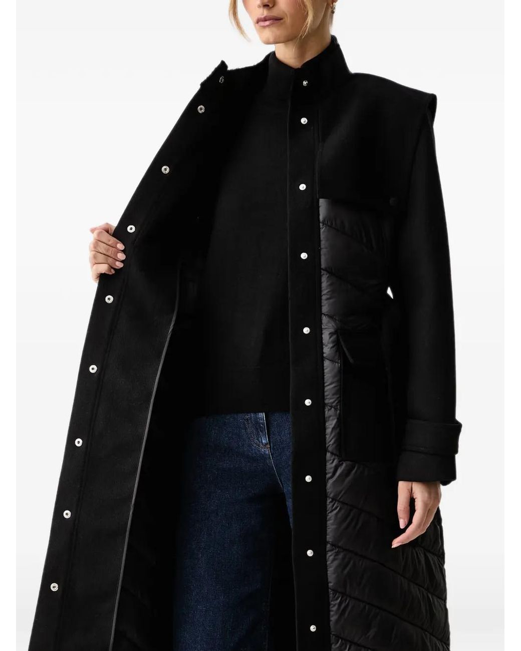 Patrizia Pepe Black Belted Quilted-Panel Coat