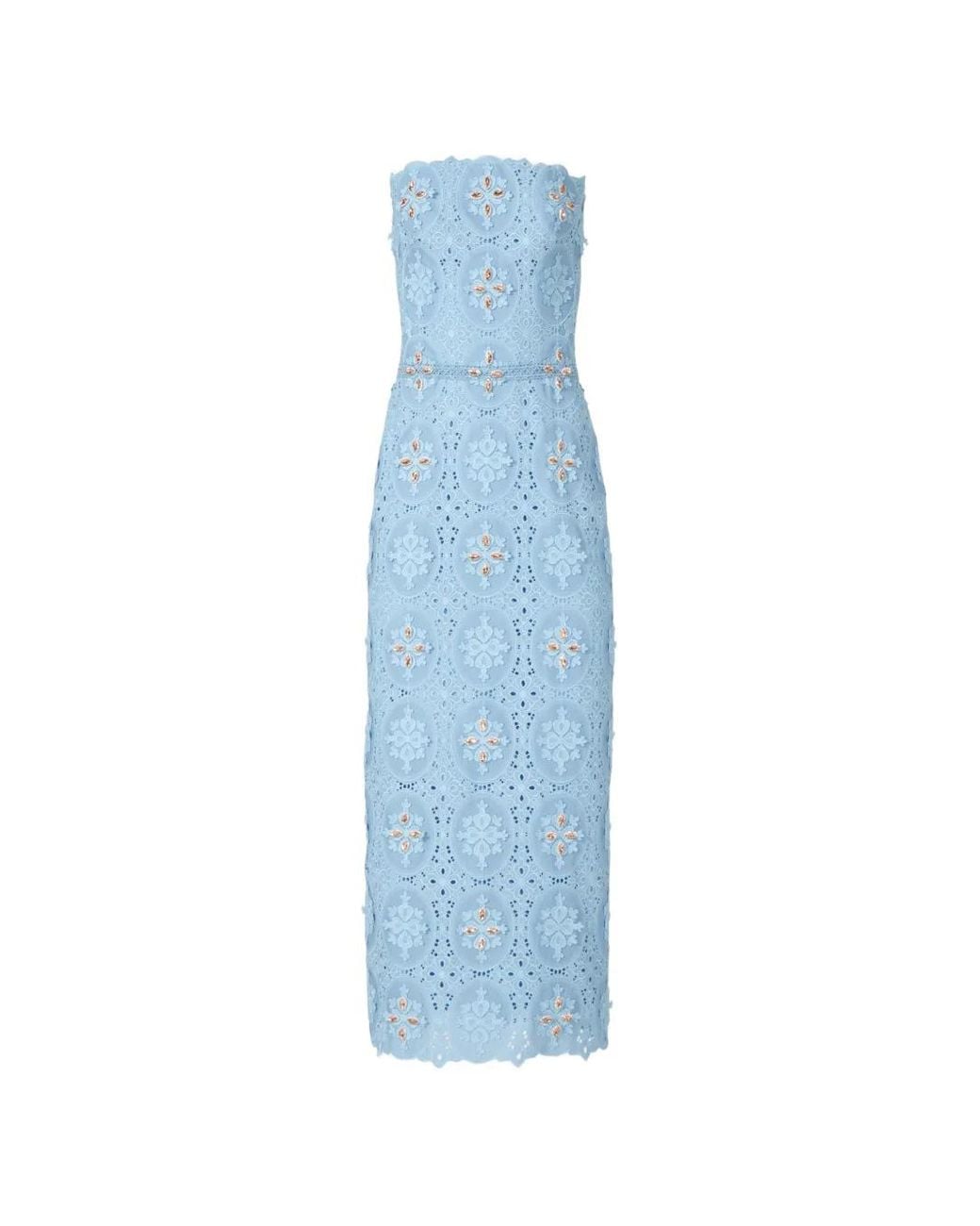Costarellos Blue Renelle Crystal-Embellished Embroidered Midi Dress