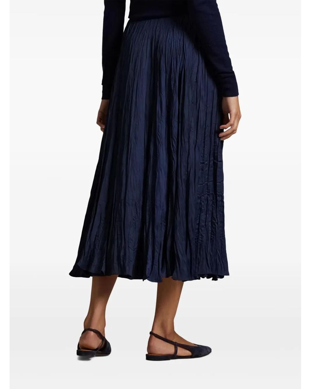 Polo Ralph Lauren Blue Crinkled A-Line Midi Skirt