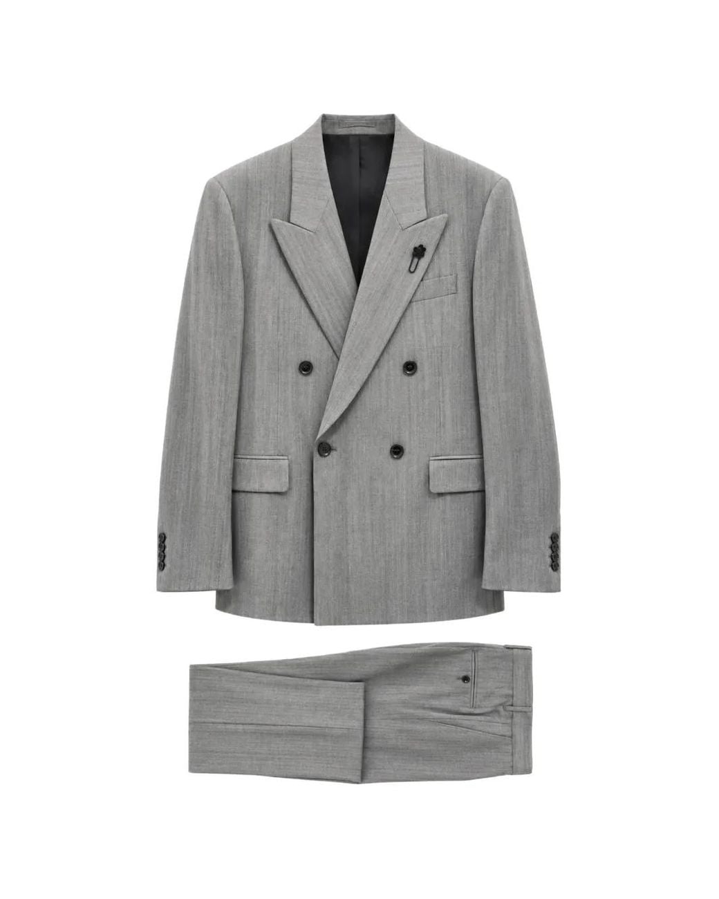 Lardini Gray Double-Breasted Patterned Suit for men
