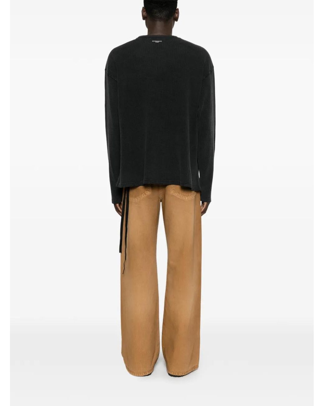 Ann Demeulemeester Black Graphic-Print Waffle-Knit T-Shirt for men
