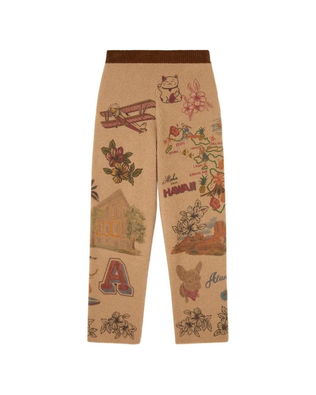 Alanui Natural The Decade Graphic-Print Trousers for men