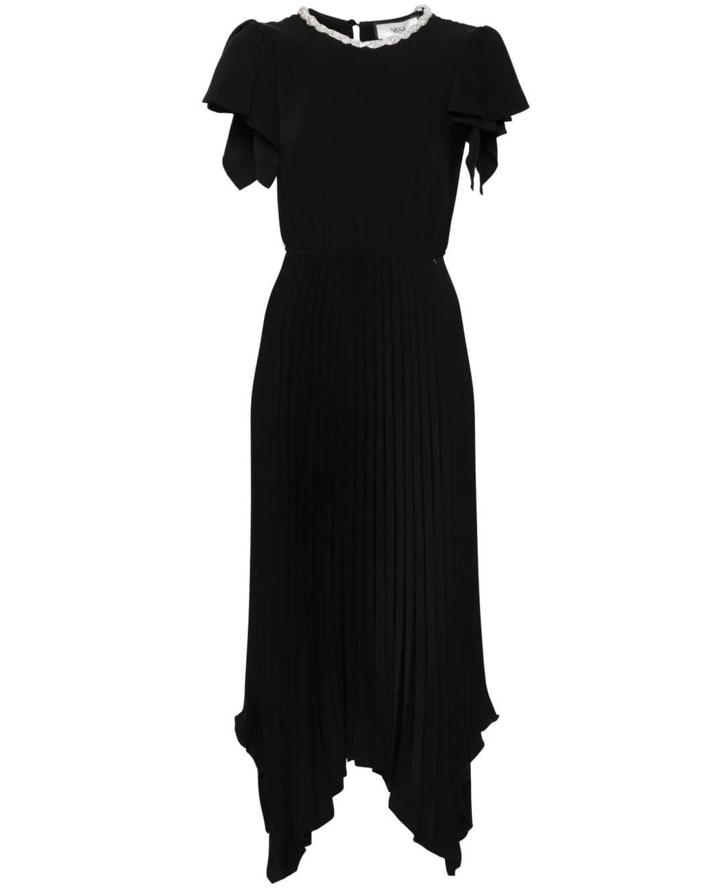 Nissa Black Crystal-Embellished Pleated Dress