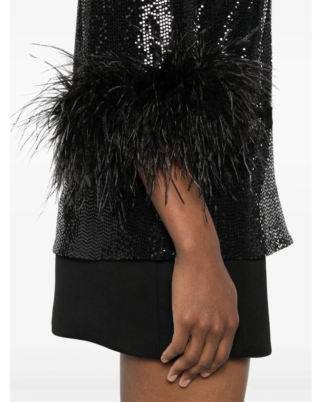 Nissa Black Feather-Trim Blouse