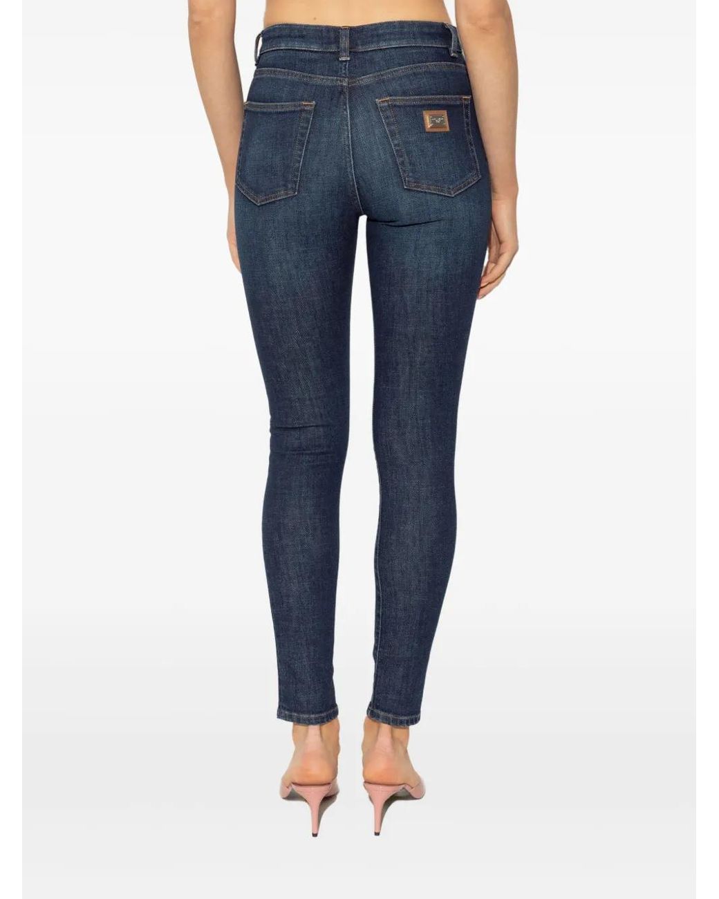 Dolce & Gabbana Blue Logo-Plaque Skinny Jeans