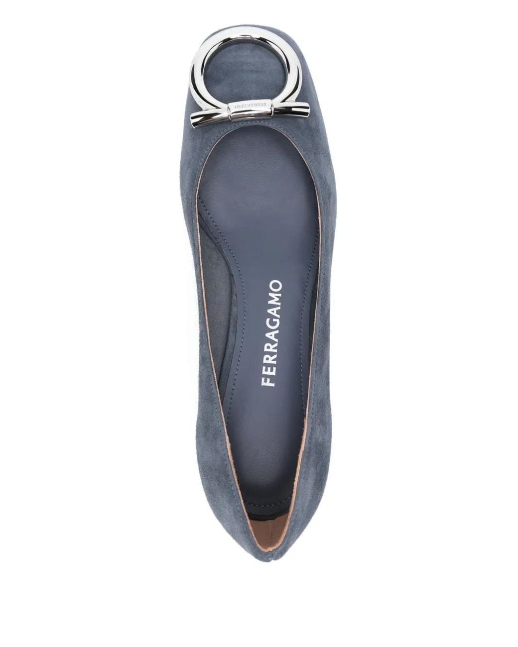 Ferragamo Blue 40Mm Logo-Buckle Block-Heel Pumps