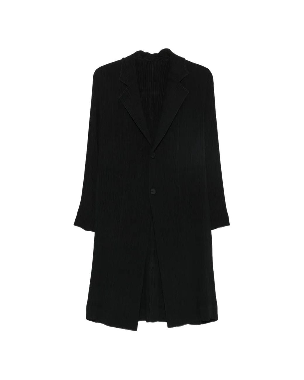 Issey Miyake Black Pleated Single-Breasted Coat