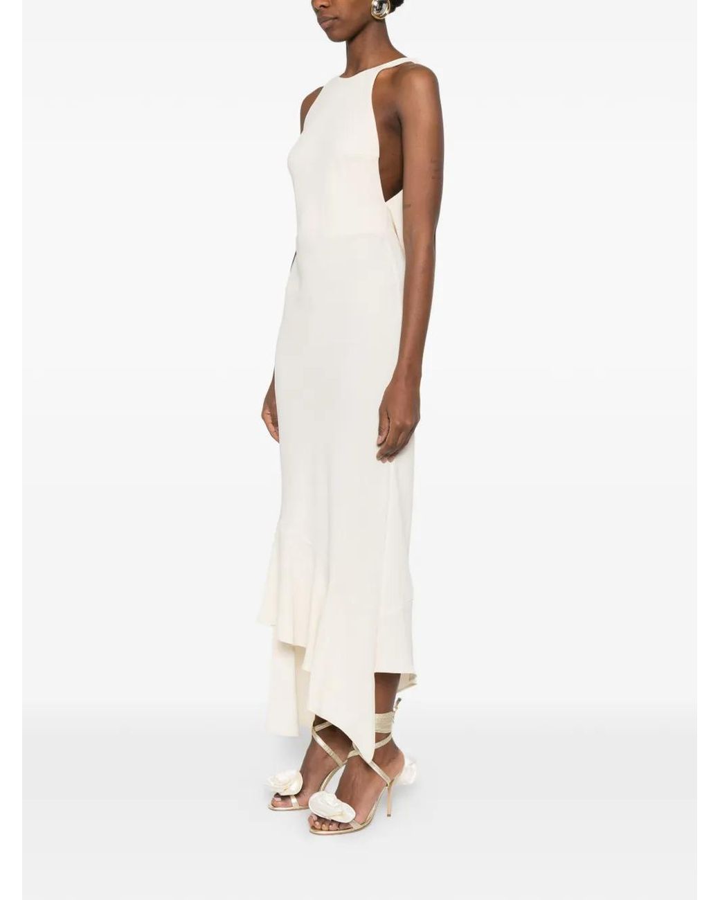 ANDAMANE White Carmen Ruffled Midi Dress
