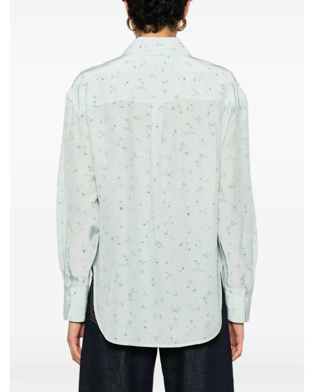 Victoria Beckham Blue Floral-Print Long-Sleeve Shirt