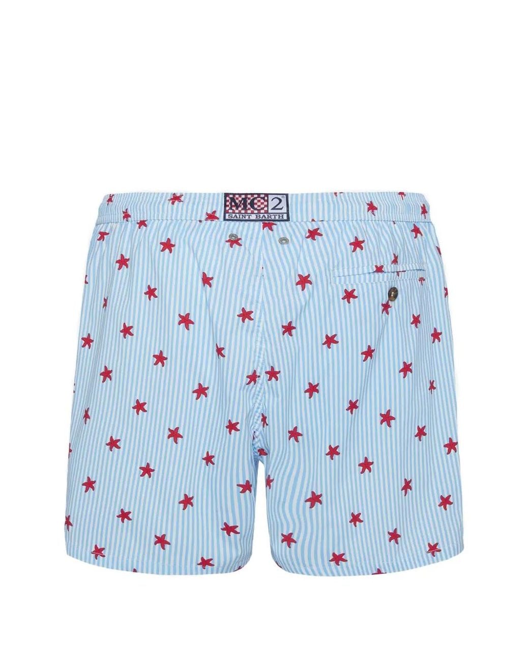 Mc2 Saint Barth Blue Lighting Micro Stretch Swim Shorts With Starfish Stripes All-Over Print for men