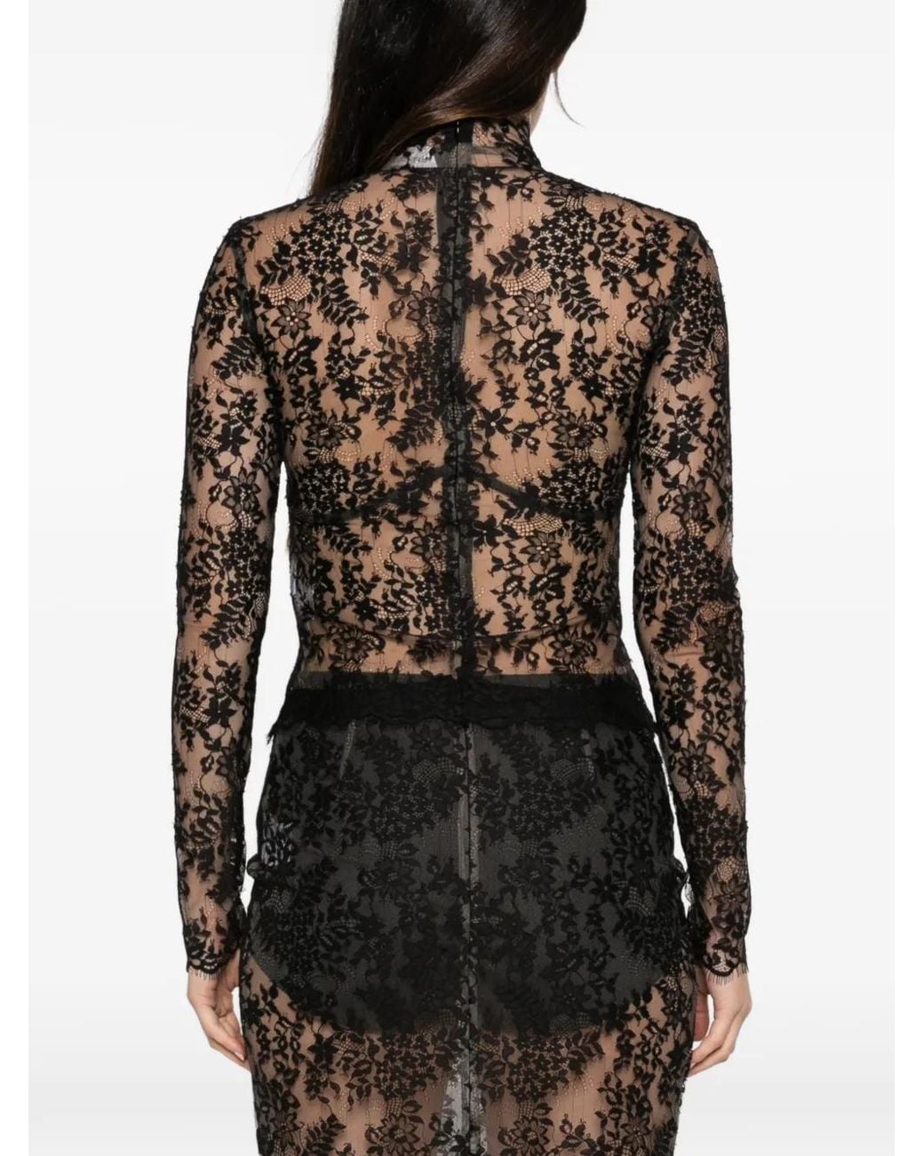 Franchise Black Paulina Floral-Lace High-Neck Top