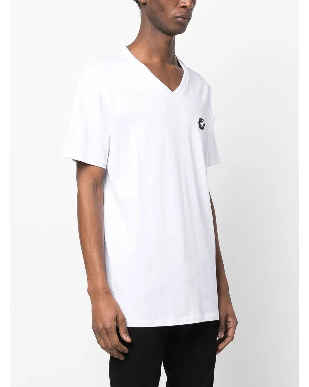 Philipp Plein White Gothic Plein V-Neck T-Shirt for men
