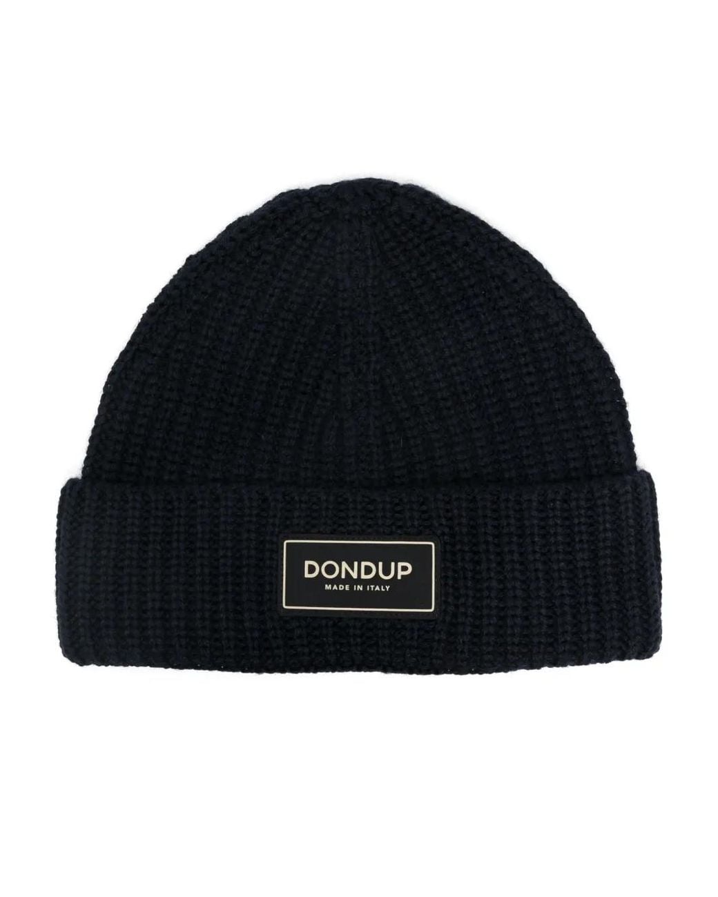 Dondup Black Logo-Patch Beanie for men
