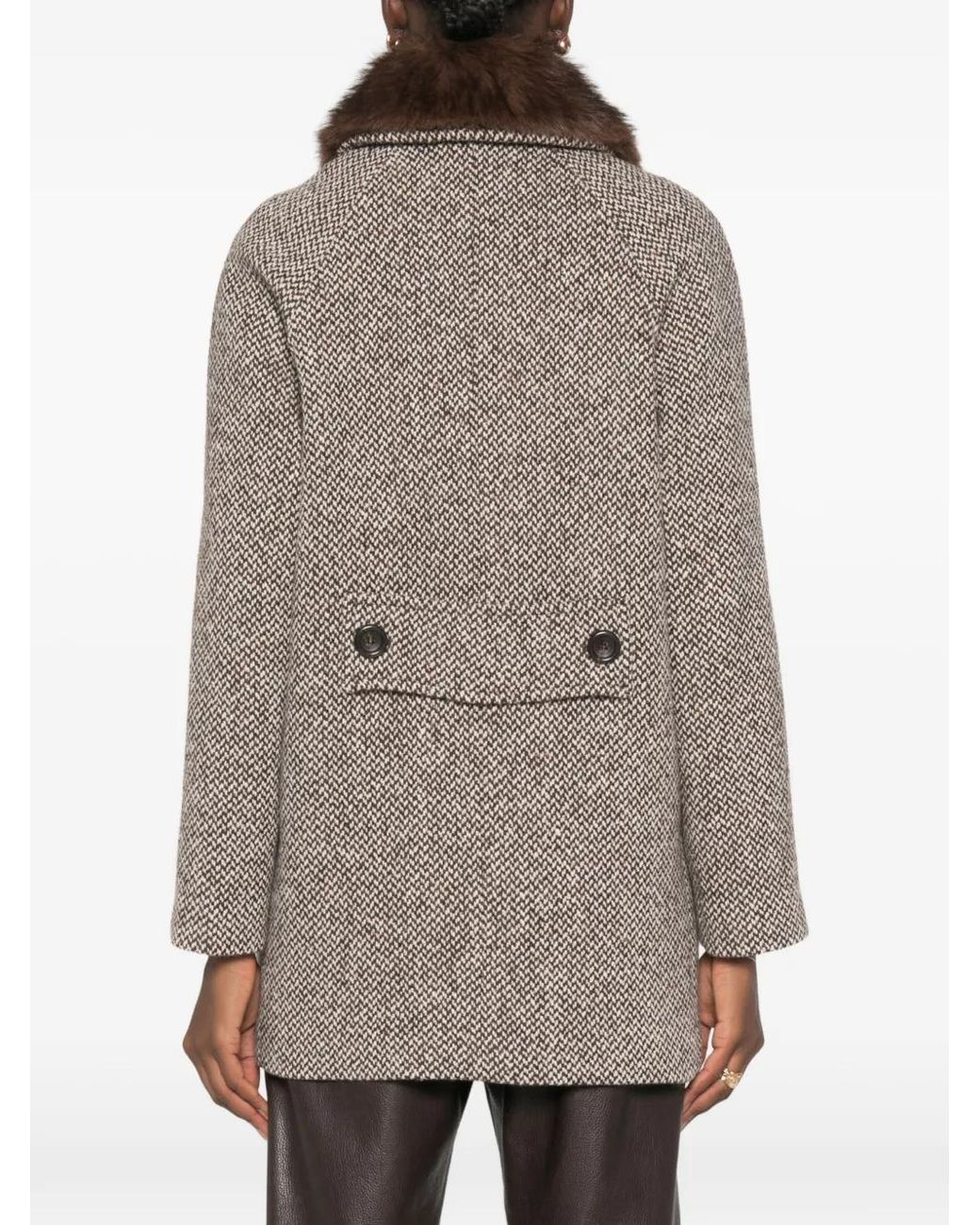 Liu Jo Brown Manteau Mi-Long À Col En Fourrure Artificielle