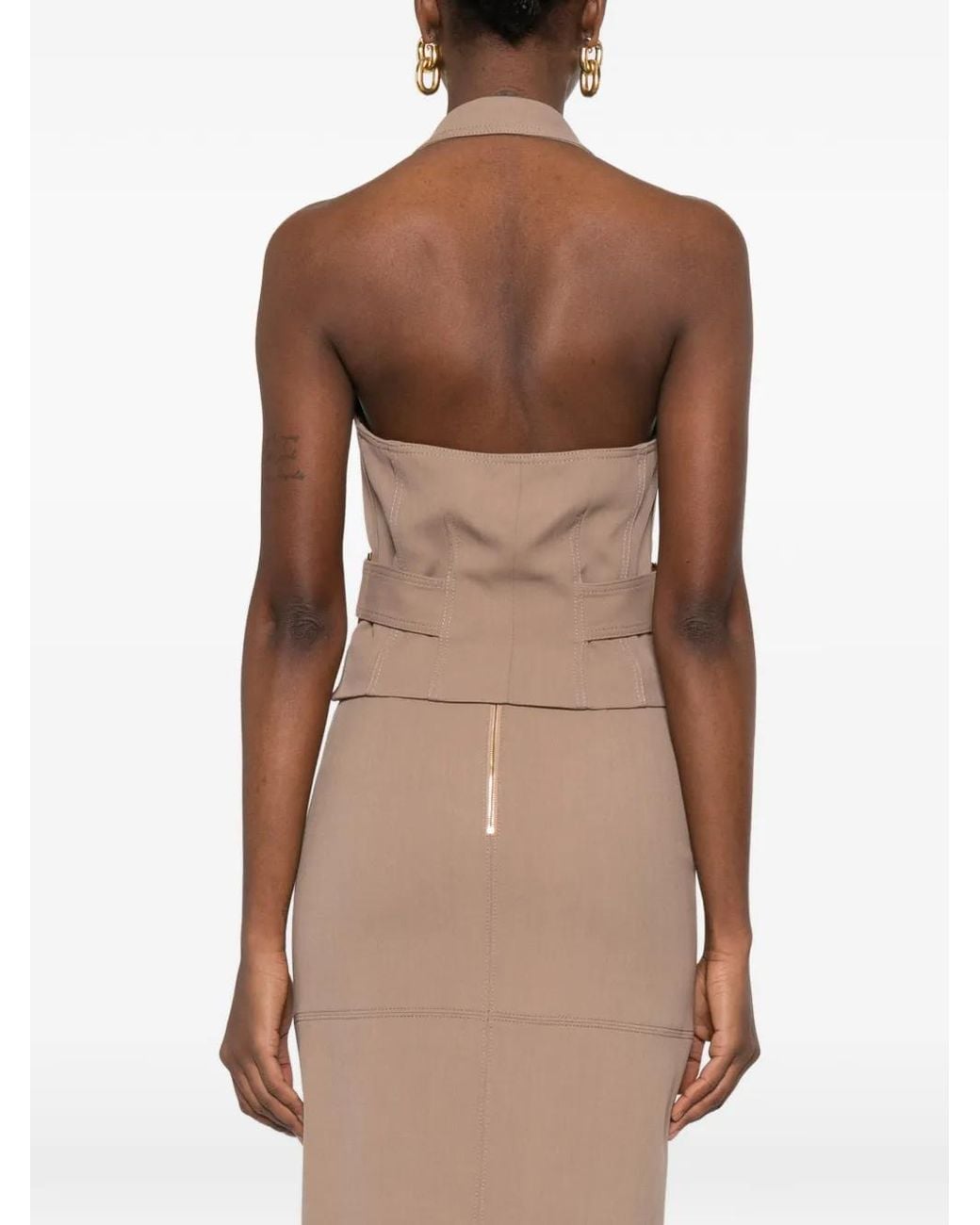 Elisabetta Franchi Natural Gabardine Waistcoat With Belt