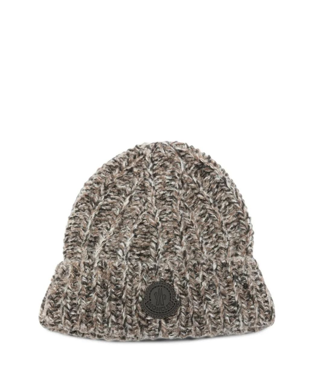 Moncler Gray Chunky-Knit Logo-Patch Beanie for men
