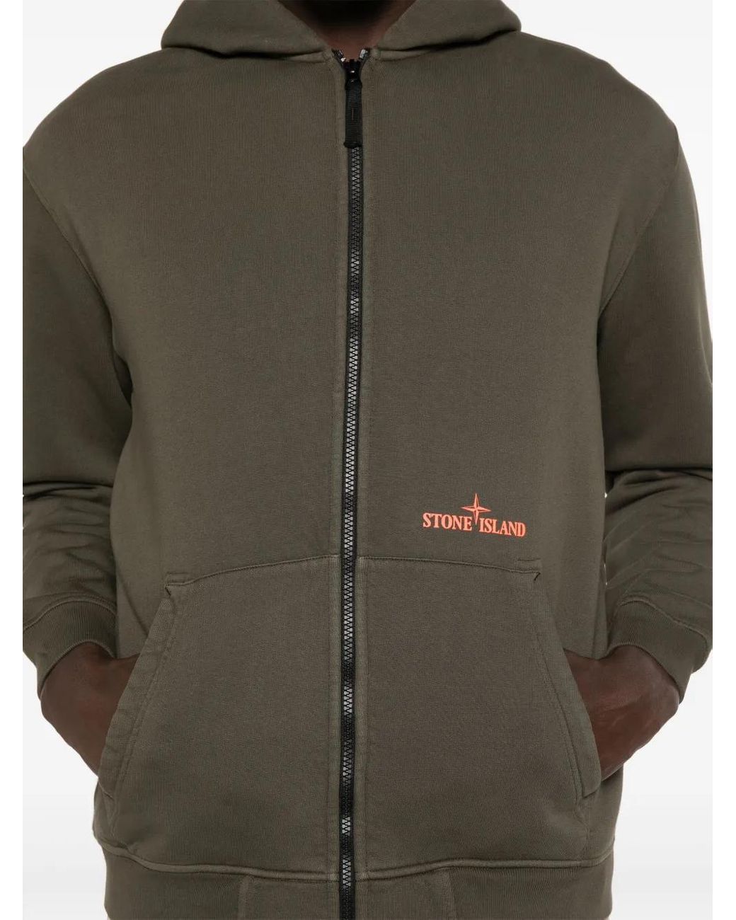 Stone Island Green Cotton Fleece Hoodie for men