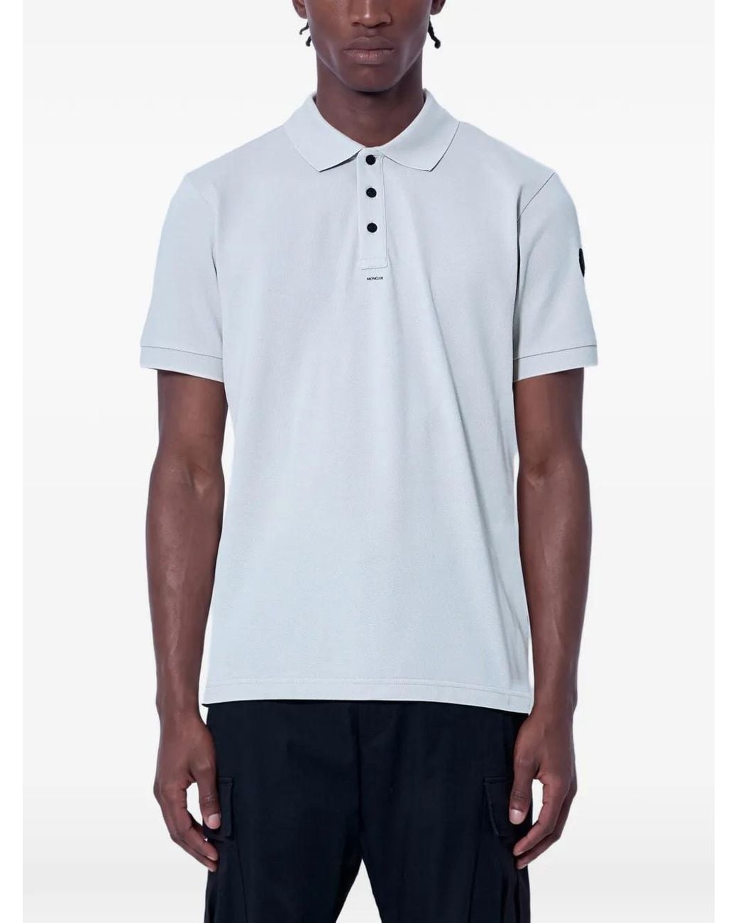 Moncler White Logo-Patch Cotton Polo Shirt for men