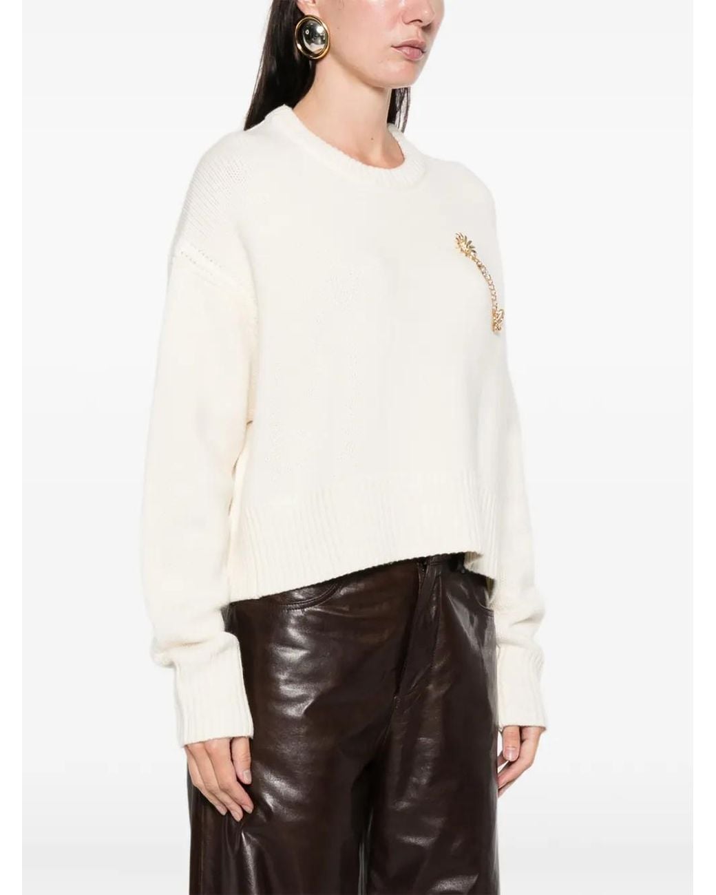 Maje White Jumper With Floral Brooch