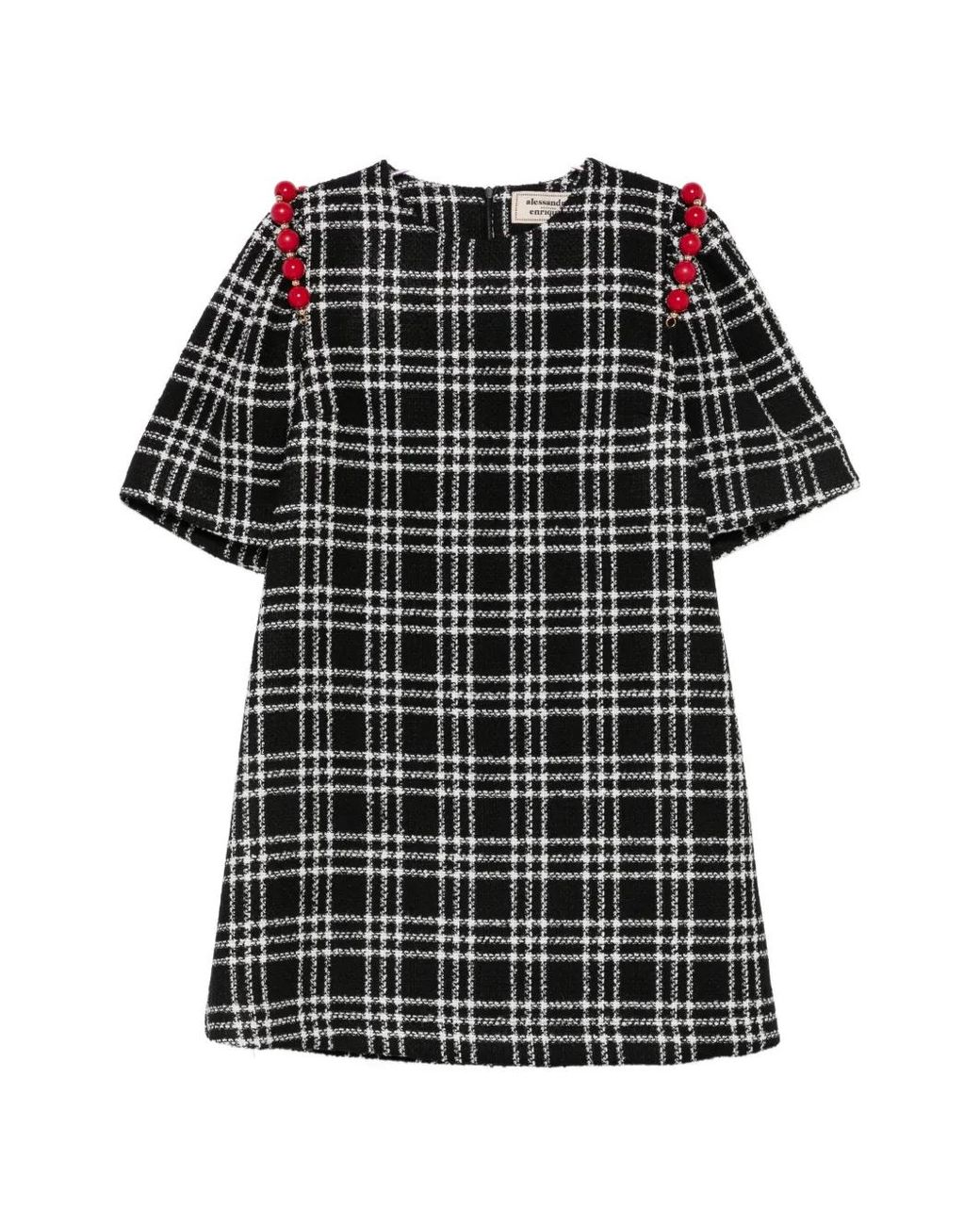 ALESSANDRO ENRIQUEZ Black Bead-Embellished Checked Mini Dress