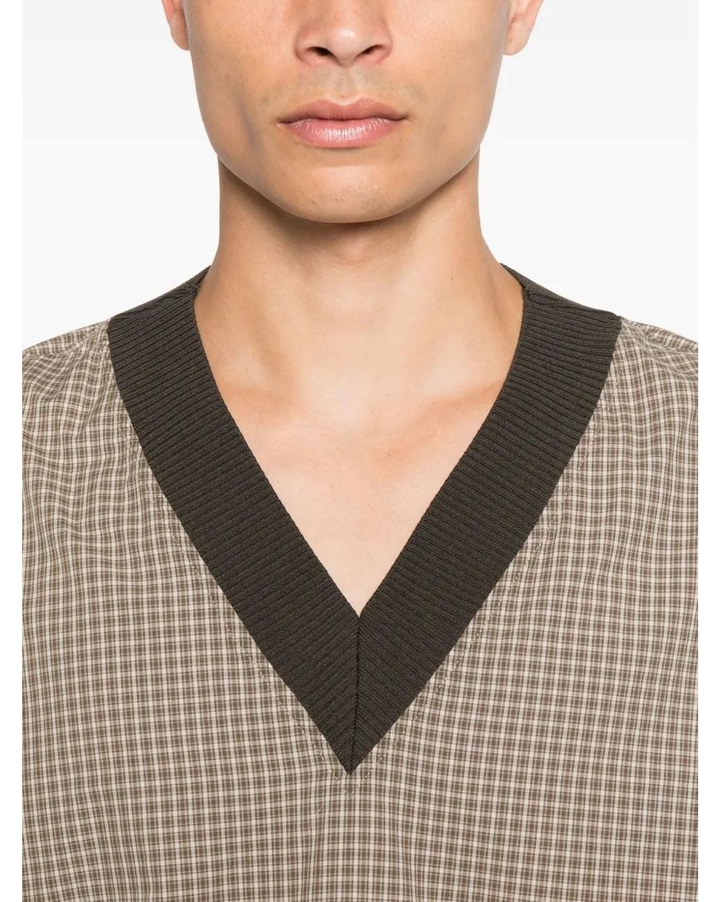 Nanushka Natural Checked V-Neck Top for men