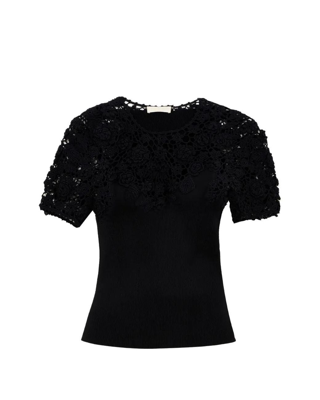 Ulla Johnson Black Ss Clelia Crochet-Knit Top