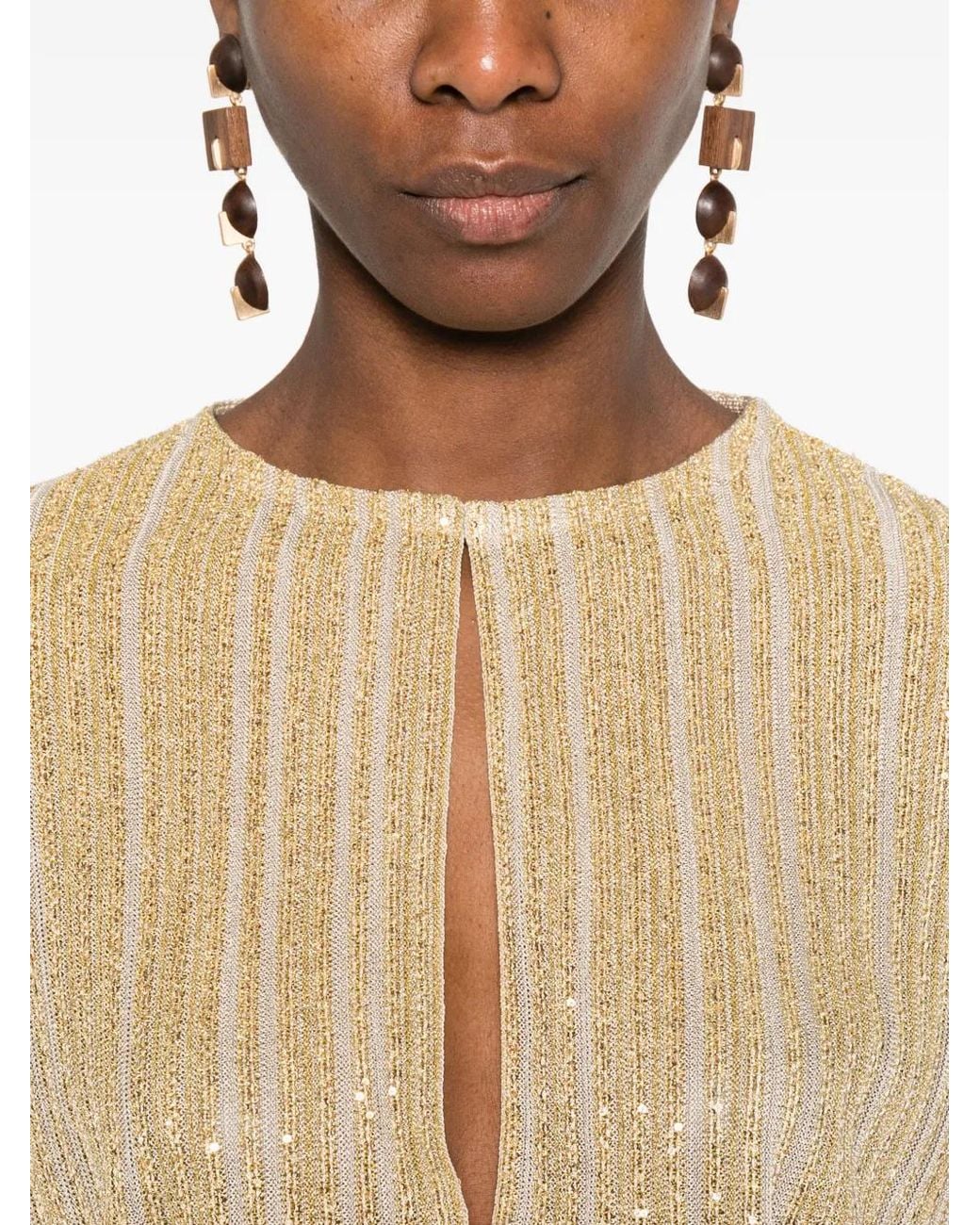 Missoni Natural Striped Keyhole Long-Sleeves