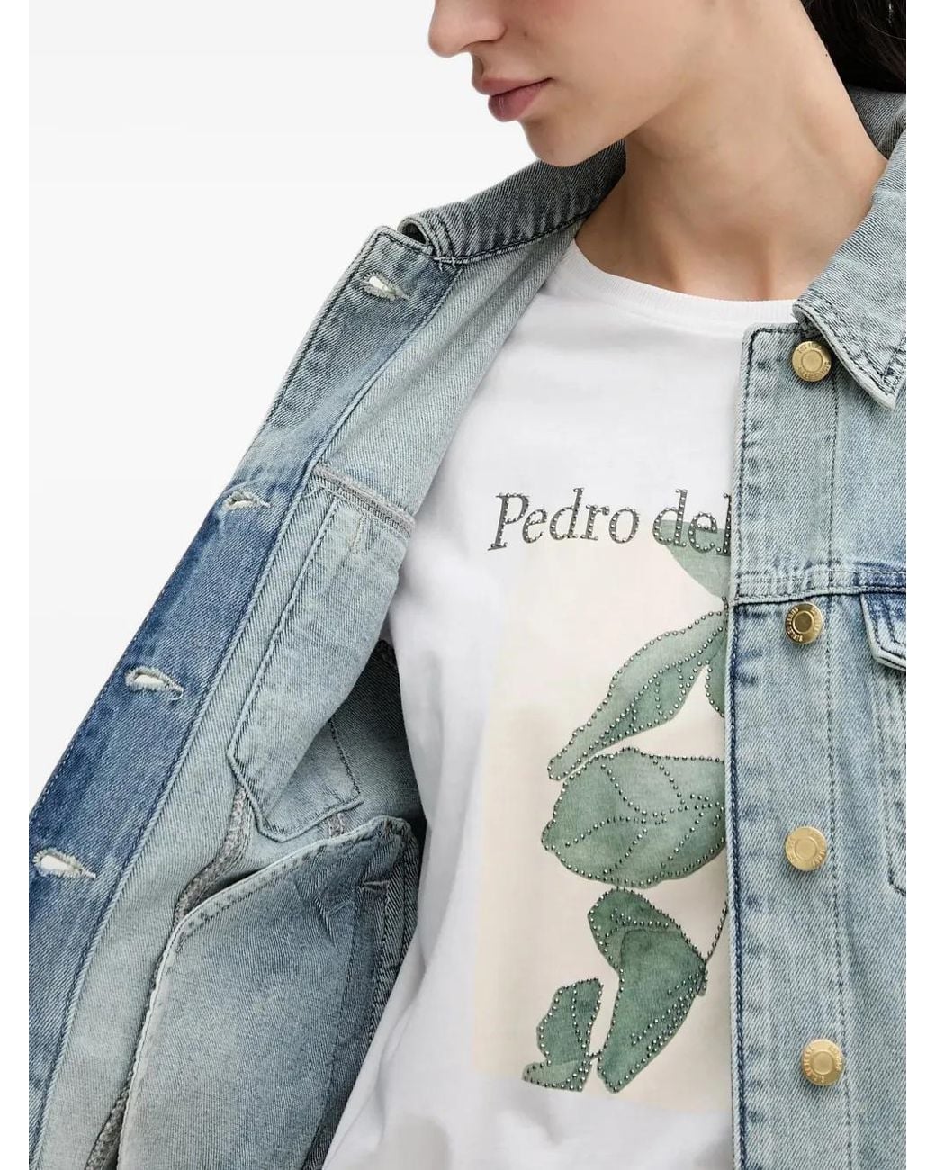 Sisley Blue Button-Front Denim Jacket