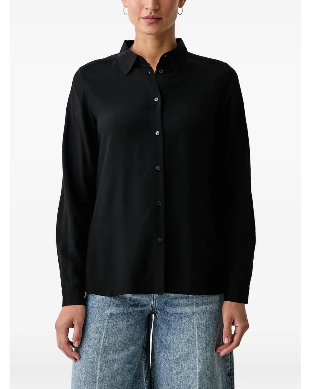 Benetton Black Long-Sleeve Button-Up Shirt