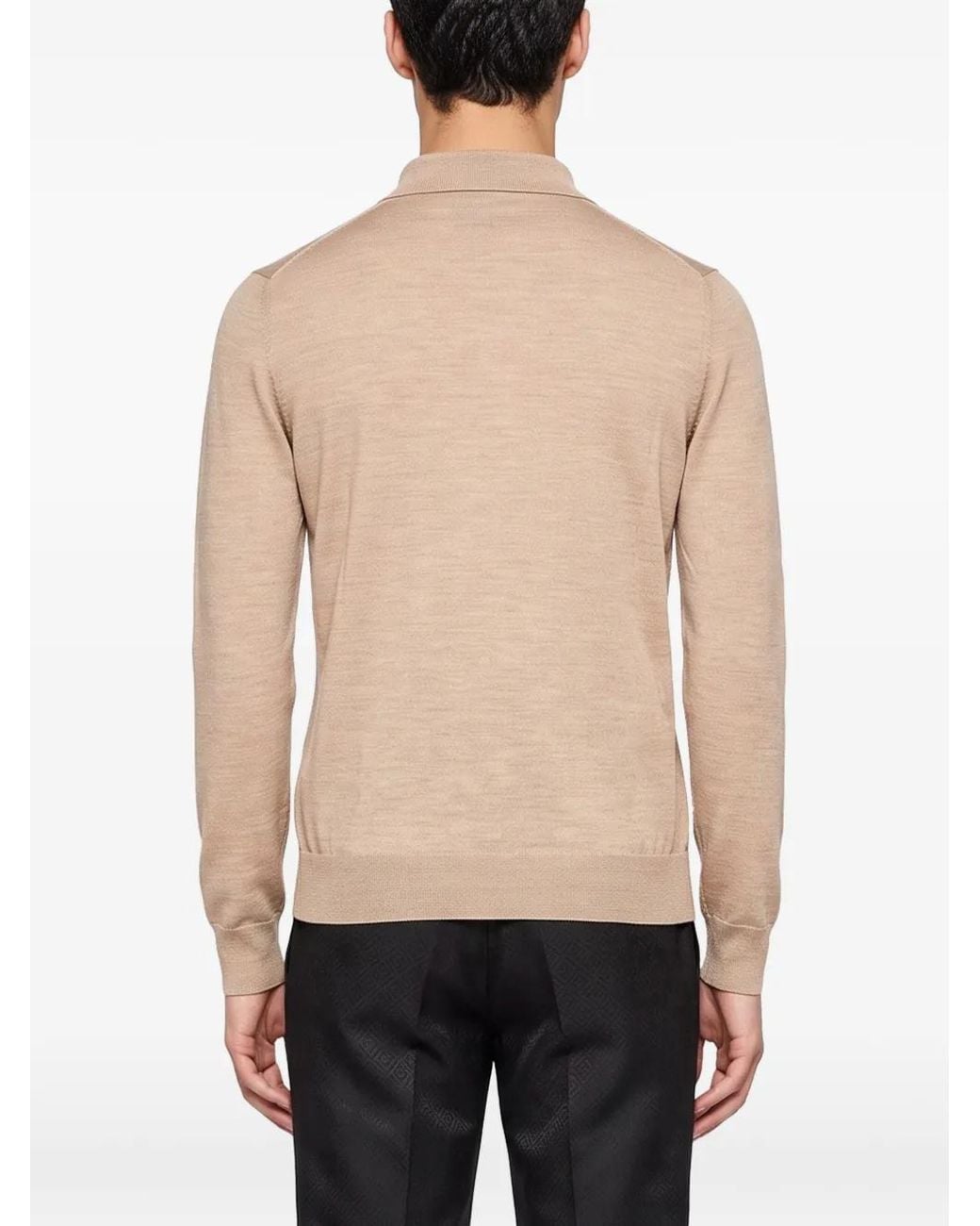 Tagliatore Natural Palmer Long-Sleeve Knitted Polo Shirt for men