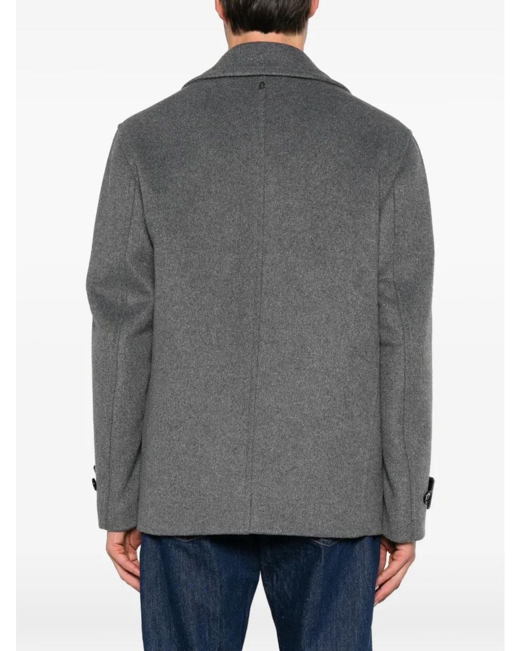 Dondup Gray Double-Breasted Pea Jacket for men