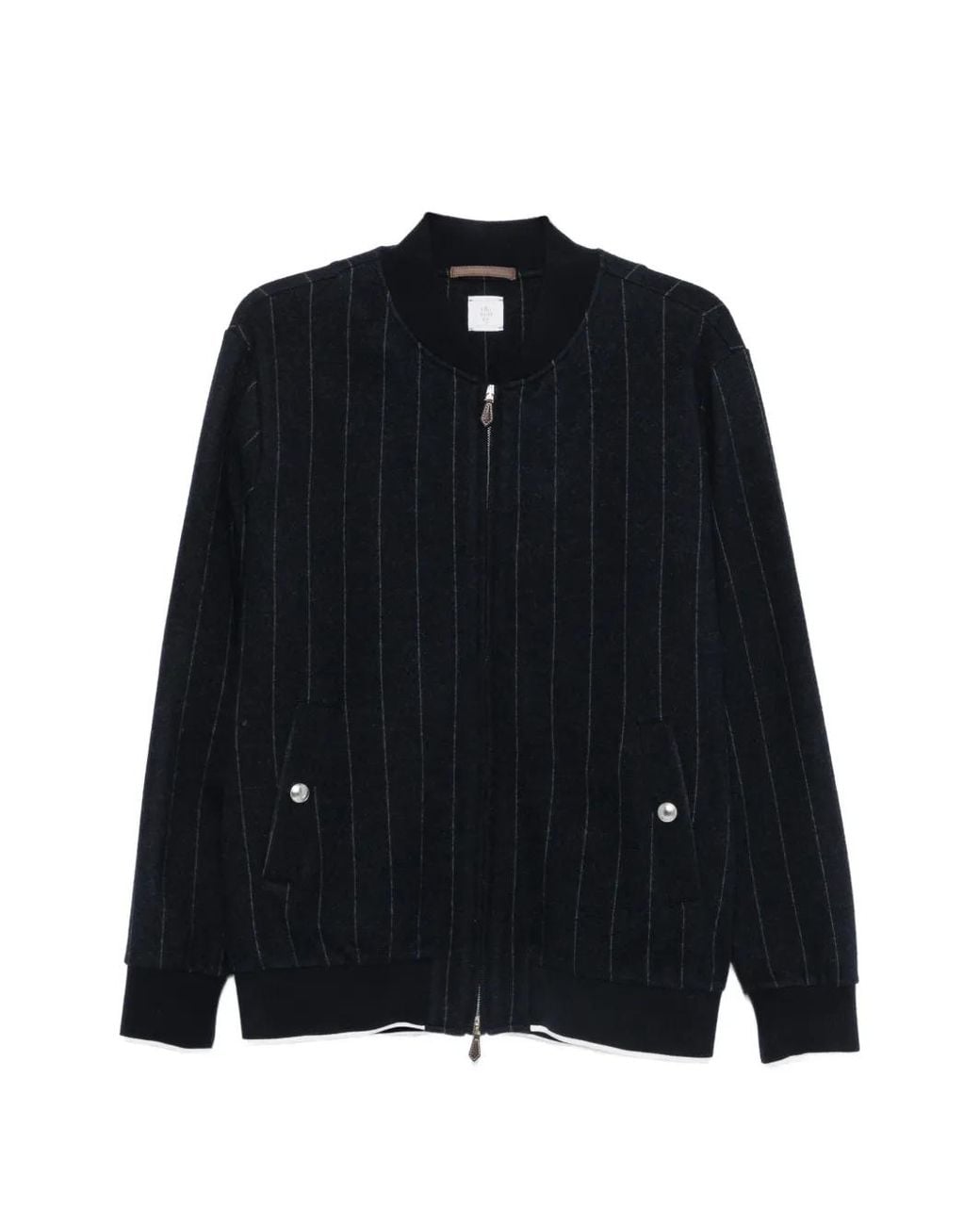 Eleventy Black Pinstripe-Pattern Zip-Up Jacket for men