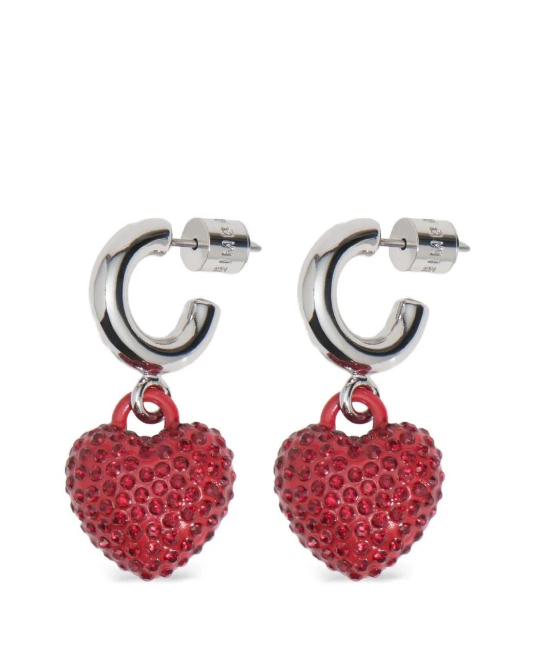 Bimba Y Lola Red Hoop Earrings With Crystals Heart