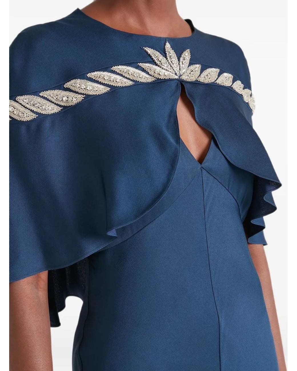 Temperley London Blue Vine Cape-Overlay Maxi Dress