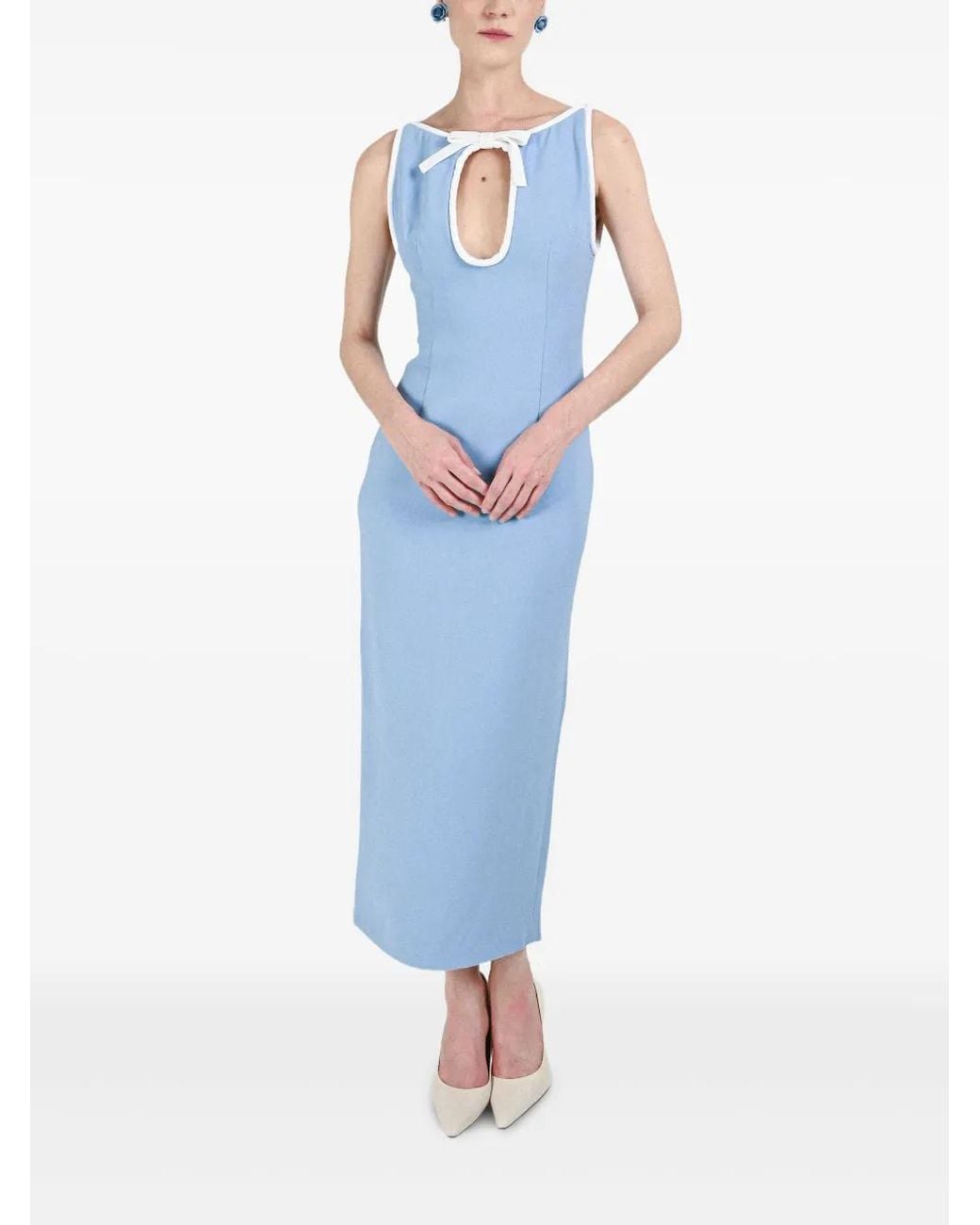 ROWEN ROSE Blue Hole-Detail Maxi Dress