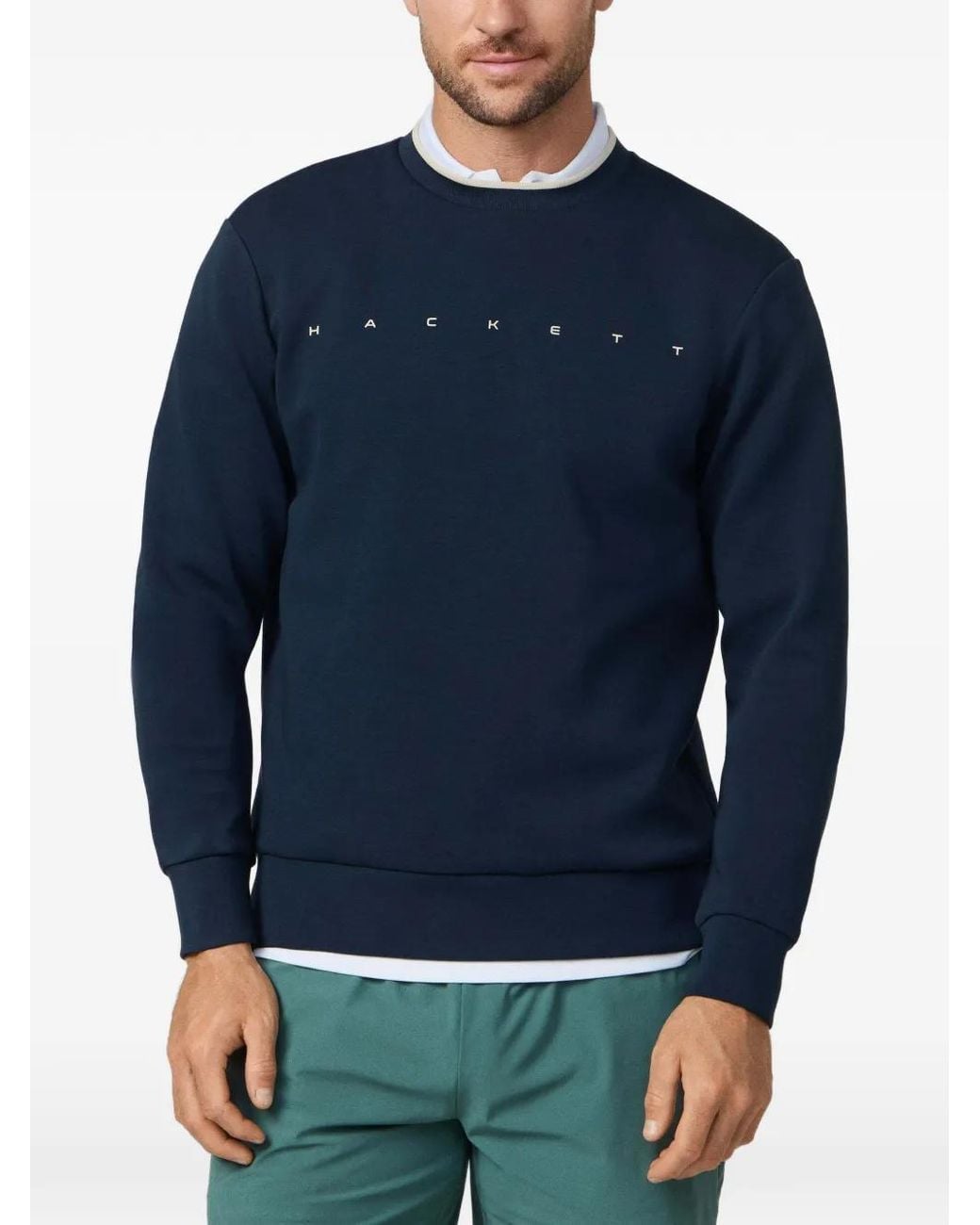 Hackett Blue Logo-Print Crew-Neck Sweater for men