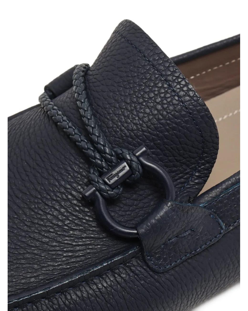 Ferragamo Blue Gancini Grained-Leather Loafers for men