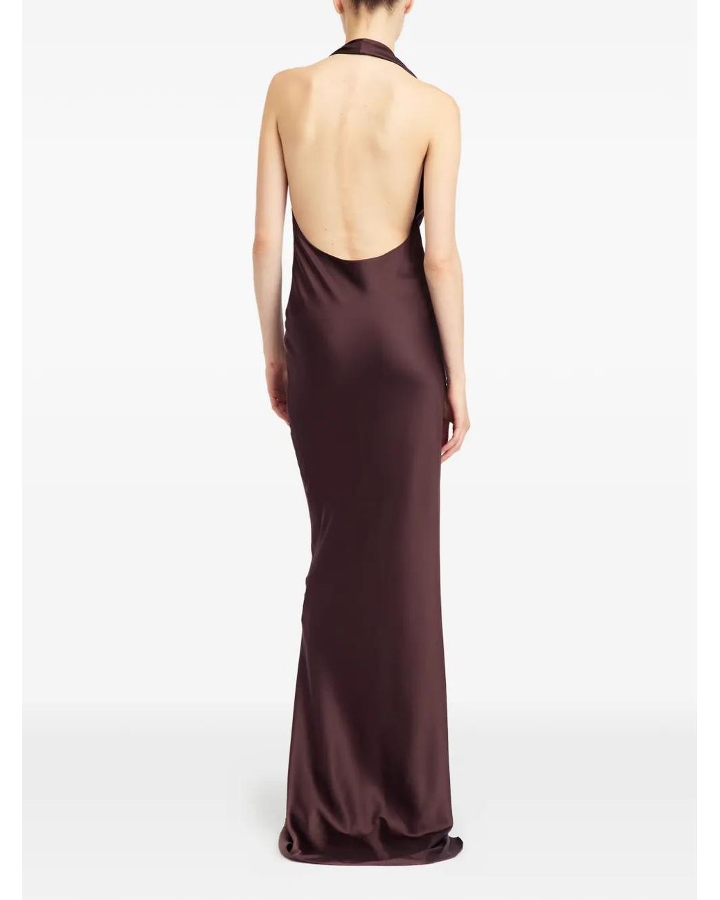 16Arlington Brown Maren Halterneck Satin Maxi Dress