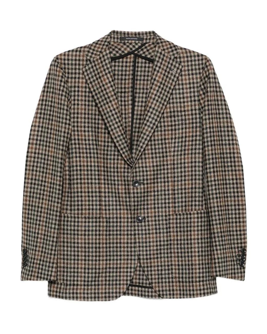 Tagliatore Gray Gingham-Check Blazer for men