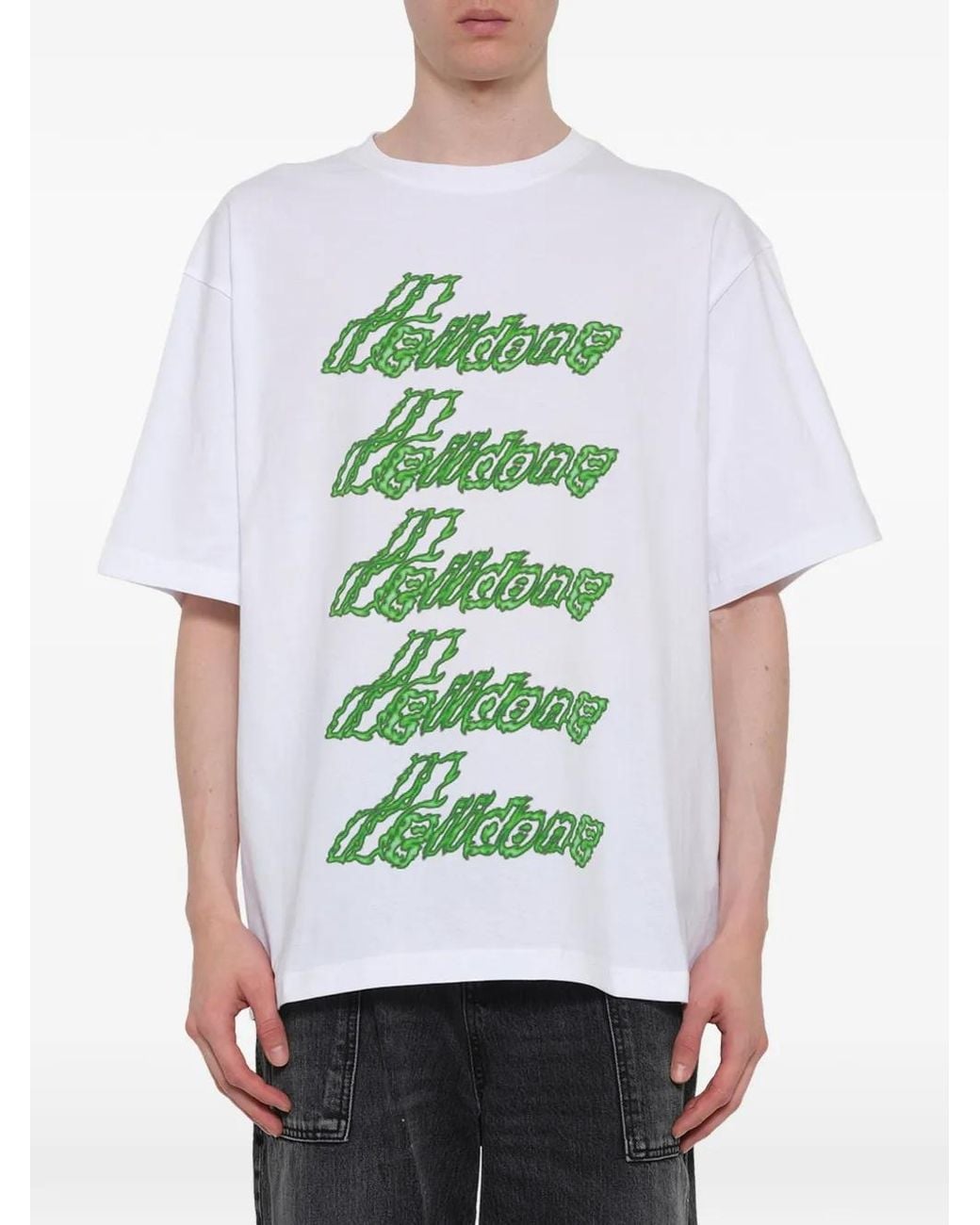 we11done Green Logo-Print T-Shirt for men