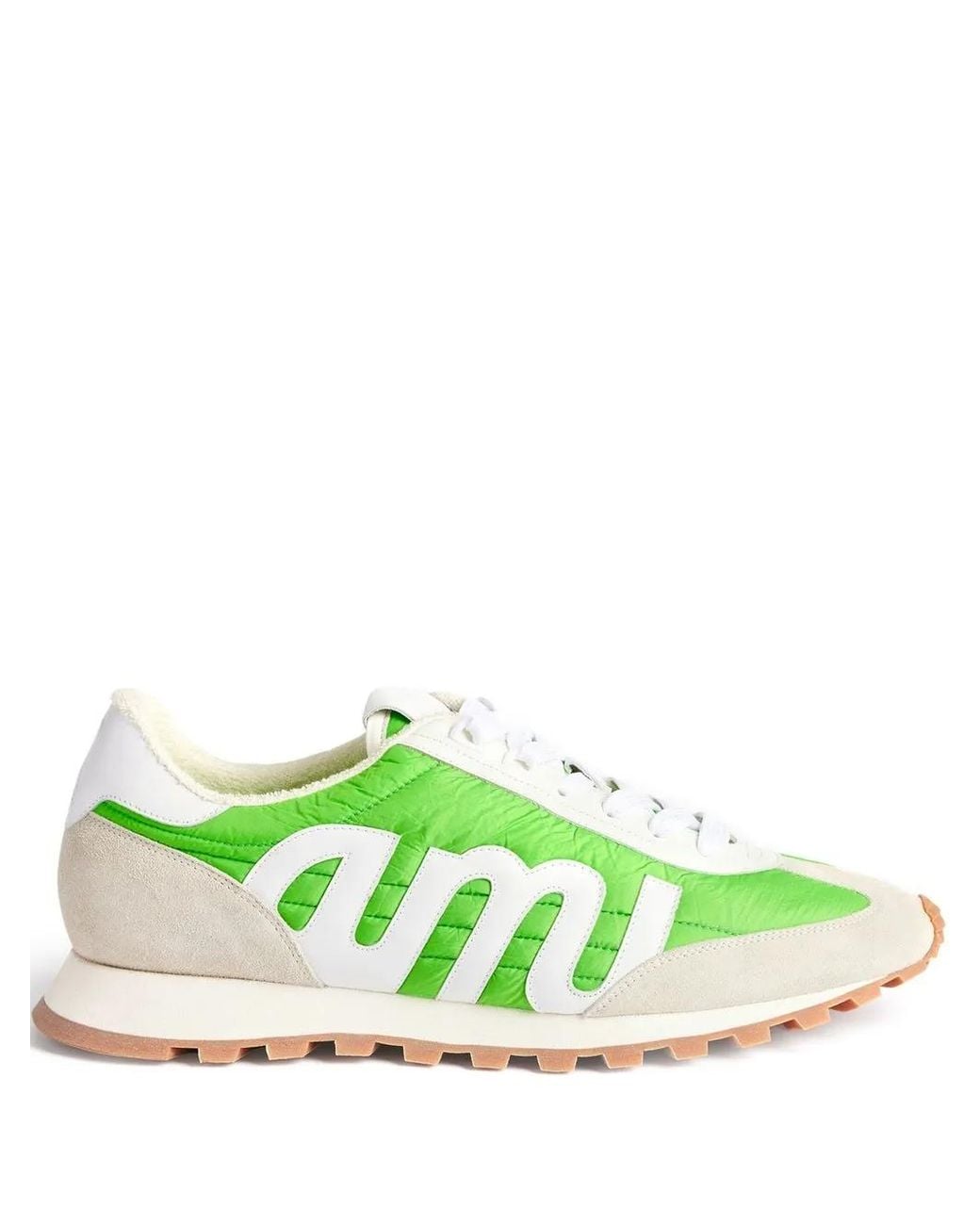 AMI Green Logo-Patch Panelled Low-Top Sneakers