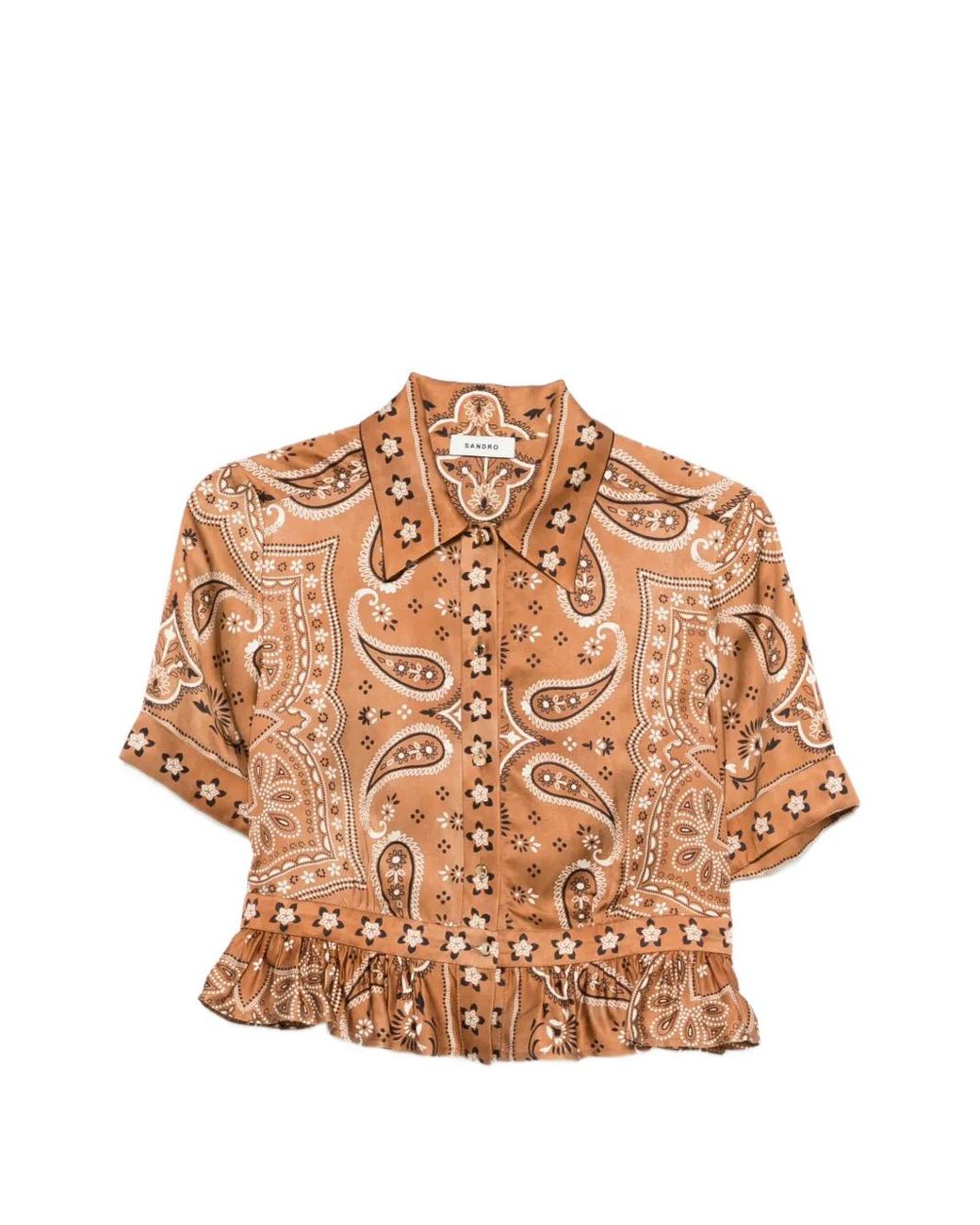 Sandro Brown Bandana Print Cropped Shirt