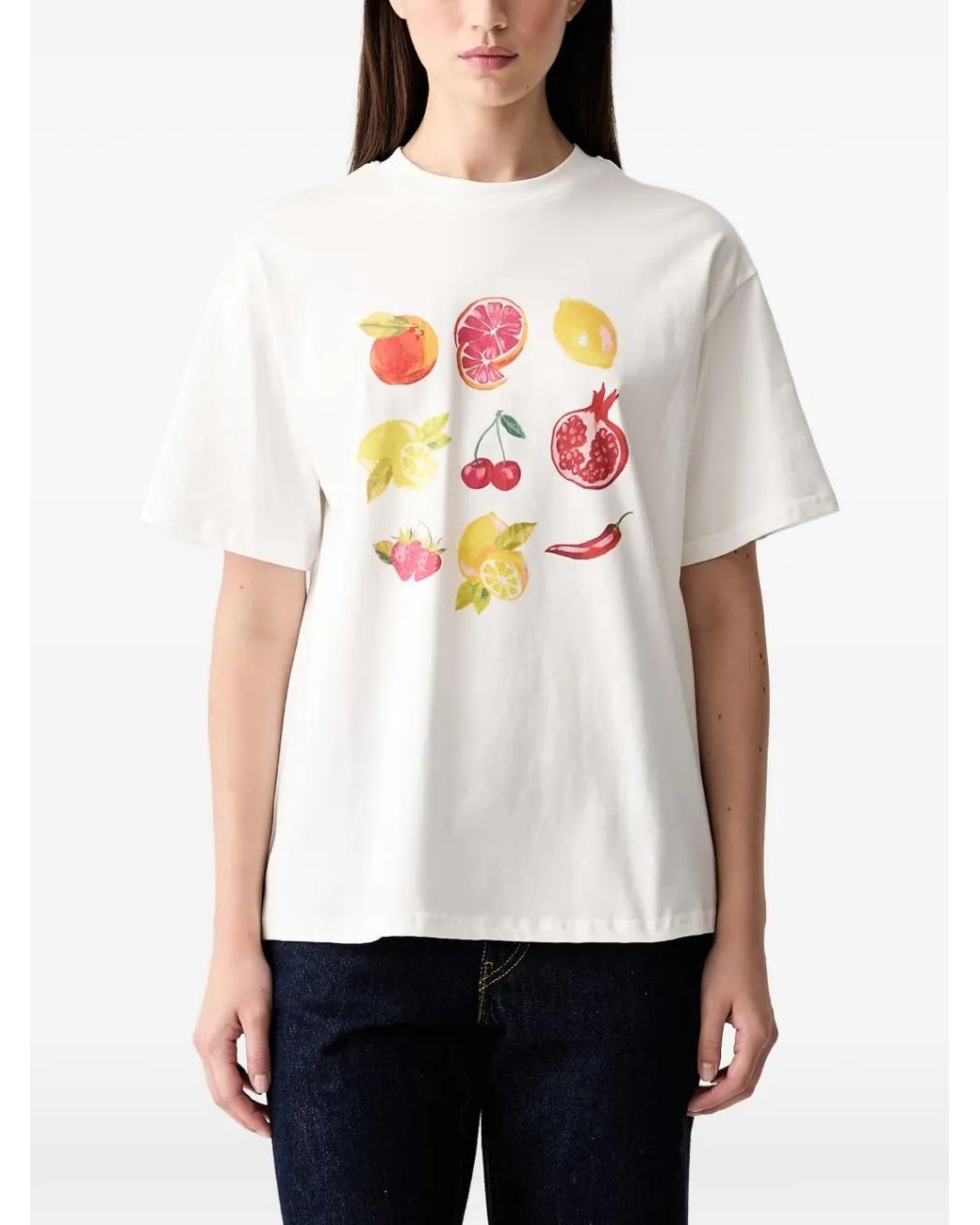 Never Fully Dressed White T-Shirt À Imprimé Fruit